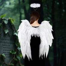 Mejora tu look de fiesta con alas de ángel de organza en blanco y negro: ¡perfectas para Halloween y celebraciones festivas - Blanco - Ver 2