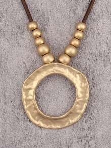 1 pieza Collar largo con colgante de disco ondulado de aleación dorada de estilo minimalista y elegante, collar gargantilla único con cuentas, adecuado para uso diario y como regalo para novia/novio - Cuerda de cera - Ver 4