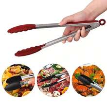 Pinzas de silicona para alimentos de 9 pulgadas, acero inoxidable, grado alimenticio, punta de silicona, antideslizante, para barbacoa, ensalada, pan EP1U - F06B-Blanco - Ver 1