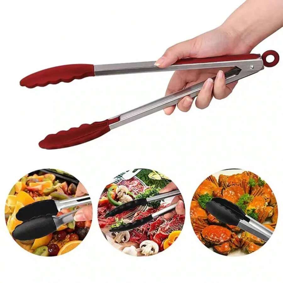 Pinzas de silicona para alimentos de 9 pulgadas, acero inoxidable, grado alimenticio, punta de silicona, antideslizante, para barbacoa, ensalada, pan EP1U - F06B-Blanco - Ver 1