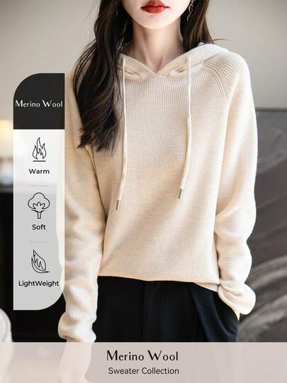Camiseta de cuello redondo de lana merina para mujer, sudadera clásica de otoño con tejido de punto de cable retro, cálida y de manga larga