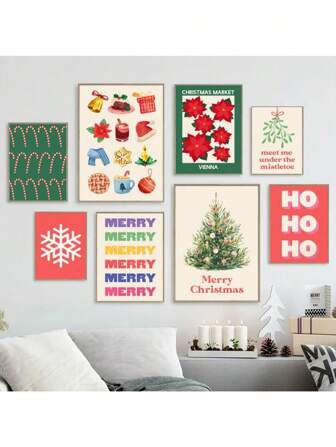 1pc Christmas Treats Tree Mistletoe Snowflake Minimalist Wall Art Print Canvas Painting Posters For Living Room Aesthetics Modern Bedroom Home Decor