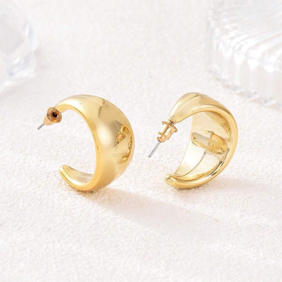 歐美新款閃亮中空朋克風C型金耳環，時尚、復古、流行、可愛、獨特，適合日常佩戴和展示 - 金色 - 查看 1