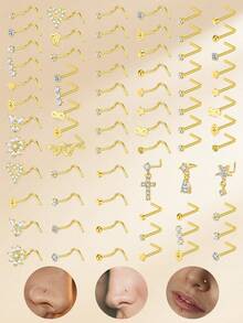 16pcs Funky Stainless Steel Heart Flower Cubic Zirconia Nose Studs For Women For Daily Decoration, 20G Gold Nose Rings Studs Nose Piercing Jewelry Nose Rings 8mm Nose Studs Earrings Studs