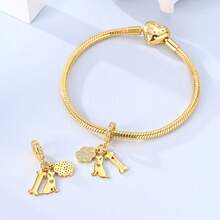 1 Pc Sliver Color Sparkling Cubic Zirconia Vintage Golden Chameleon Bee Dog Bow Ballet Shoes Cross Luggage Sun Charm Fit Original Bracelet Necklace Pendant Beads For Diy Jewelry Making Women Girlbirthday Jewelry Gift For Friends - Gold - View 5