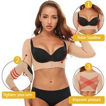 Arm Shaper For Women Posture Corrector Post Surgery Arm Lipo Compression Sleeves Slimming Arm Faja Front Closure Shapewear 3/4 Sleeve Crop Tops Nude - Màu be - Xem 4
