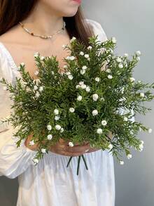1 Bündel künstliche 7-Gabel Vollstern Griffkopf, Simulation 7-Gabel Kegel Stein Blume Griff Gras, Weiß, PE Material, künstliche Blumen, Simulation Pflanzen, für Outdoor-Veranstaltungen, Feiertage, Geburtstage, Hochzeiten, Partydekoration, Terrasse, Eingang, Esszimmer, Wohnzimmer, Schlafzimmer, Garten Dekoration, Heimdekoration - Grün - Übersicht 1