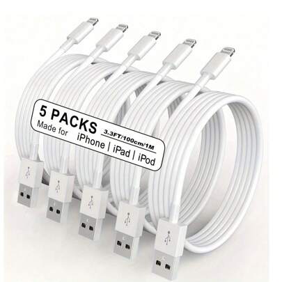 5st/set 1m/3.3ft extra lång snabbladdning & datasynkronisering USB-kabel kompatibel med 14 Plus/13/12/11 Pro Max/Mini/XS MAX/XR/XS/X/8/7/6 Plus IPad