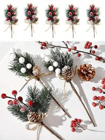 5支红色浆果枝条，人造松果浆果花环，迷你人造松果采摘花DIY花环，婚礼回礼装饰，浆果花，拍照道具装饰，派对装饰，家居装饰，卡片工艺装饰，新年礼物，圣诞节，圣诞装饰，圣诞家居装饰，男士创意礼物，个性化礼物，情人节，复活节，新年夜，新年，圣诞礼物