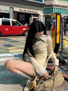 Áo thun dài tay 2 trong 1 ôm vừa vặn thoải mái dành cho nữ, Thu/Đông - Màu vàng - Xem 2