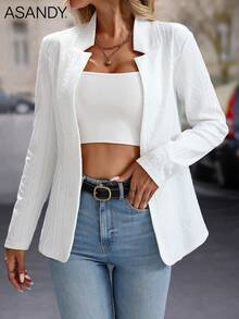 女士秋冬纹理西装外套 - 长袖休闲夹克，休闲办公室外套