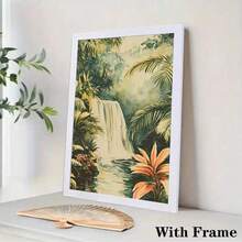 1/3 piezas Decoración de pared de acuarela retro de selva tropical de vacaciones, decoración de pared de cascada, arte de decoración de pared opcional, póster de acuarela hawaiano, mural decorativo del hogar de vacaciones, decoración del hogar, póster de lienzo - Multicolor - Ver 39