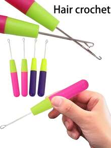 Hair Crochet Needle Set – Latch Hook Tool For Braiding Hair, Dreadlocks & Extensions, Comfortable Non-Slip Handle For Easy Grip, Durable Metal Hook For DIY Hair Styling, Suitable For Wig Making, Weaving & Repair - Multicolor - View 2
