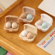 3 cajas de huevos de gallina miniatura realistas para casa de muñecas con bandejas, accesorios de cocina de casa de muñecas de color aleatorio, juguetes de modelo - multicolor - Ver 3