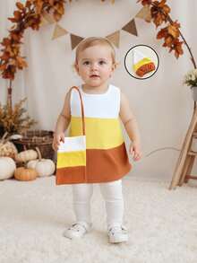 Girls Halloween Costume Set Sleeveless O Neck Striped Dress Hat Shoulder Bag For Party Cosplay