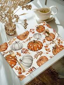 1/4/6/8Pcs Fall Placemats 12x18 Inches, Pumpkin Maple Leaves Orange Autumn Seasonal Farmhouse Burlap Indoor Outdoor Table Mats Decorations For Home Party - Orange - View 6