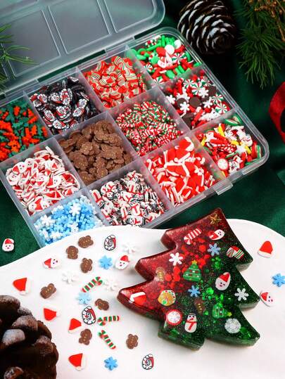 1 Box Christmas Theme Resin Clay Polymer Slice: Christmas Tree Snowflake Flakes Decoration, For Epoxy Resin Mould Filling Material, Jewelry Casting Supplies, DIY Crafts