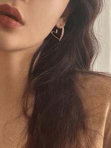 1 Pair Heart Shaped Hoop Earrings, High-End Earring Jewelry Gift For Valentine's Day, Women Everyday Wear - 金色 - 查看 3