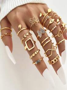 22/23Pcs/Lot Cute Exquisite Girls Boys Rings Heart Butterfly Geometric Shape Style Birthday Party Gifts For Friends Daily Wearing Jewelry Accessories