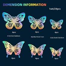24pcs Fantasy Butterfly Wall Decor, 2 Styles 3 Sizes, Detachable Butterflies For Cake Decoration, 3D Paper Butterfly Stickers For Birthday Party Bathroom Decor, Home Decor. - Silver - View 10