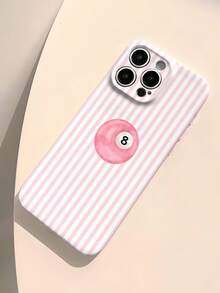 1pc Minimalist Vertical Striped 8-Ball Pattern Glossy Perforated Faux Leather Full Coverage Hard Phone Case Compatible With IPhone 11/12/13/14/15/16 Pro Max - Multicolor - View 3