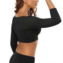 Arm Shaper For Women Posture Corrector Post Surgery Arm Lipo Compression Sleeves Slimming Arm Faja Front Closure Shapewear 3/4 Sleeve Crop Tops Black - màu đen - Xem 7