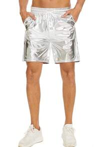 Men's Metallic Shorts Shiny Rave Shiny Sparkly Shorts With Pockets - 銀色 - 查看 1