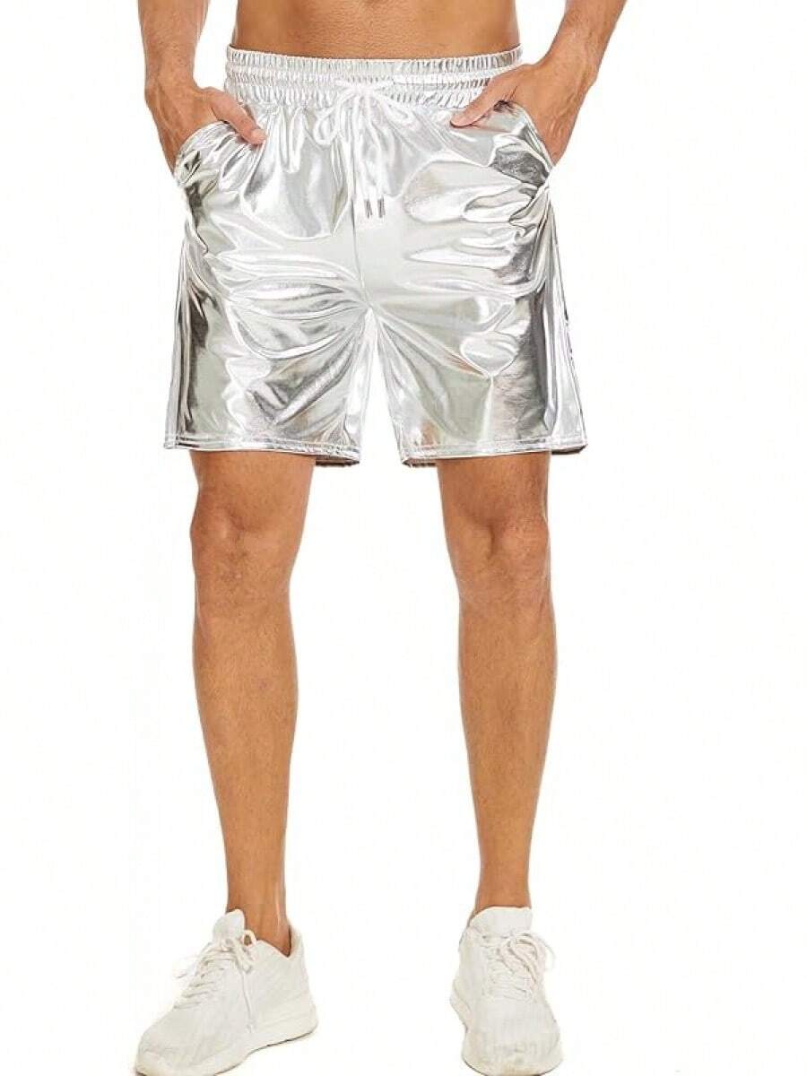 Men's Metallic Shorts Shiny Rave Shiny Sparkly Shorts With Pockets - 銀色 - 查看 1