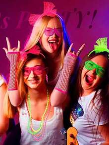 Forever & Moment 3/5/12 件女士 1980 年代霓虹服装配饰套装蝴蝶结头带闪电吊坠耳环串珠项链无指渔网手套手链万圣节装饰礼物万圣节派对礼物 - 多色 - 查看 2