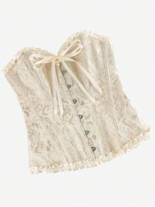 束胸衣，经典束胸衣，露肩甜美修身紧身衣，荷叶边腰部束身衣，露背收腹上衣，适合化妆舞会、万圣节 - 杏色 - 查看 5