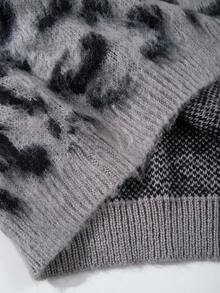 ANDREILEE Fashionable High Street Retro Leopard Print Long Sleeve Unisex Fluffy Warm Cardigan Sweater, Suitable For Spring, Autumn, Winter - Grey - View 8