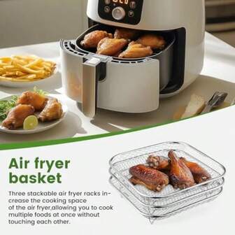 3pcs Stackable Stainless Steel Air Fryer Rack - 8 Inch Square Dehydrator Tray, Suitable For Air Fryers With Interior Size >8.7 Inch, Great For Snacks, Fries, Air Fryer Accessories, Food Prep, Modern Kitchen Tool, Durable Kitchenware