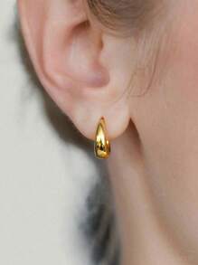 1Pair Chunky Stainless Steel Thick Hoop Earrings For Women Gold Plated Croissant Earrings Wedding Daily Jewelry