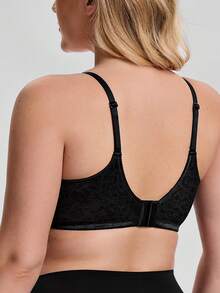 Wingslove Plus Size Women Wireless Full Coverage Floral Print Comfortable Bra - Black - View 4