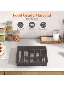 1 pieza Caja de almacenamiento de utensilios de cocina de estilo cajón grande, bandeja de herramientas de cocina expandible, rejilla de cubiertos ajustable, organizador divisor de espátulas de cocina y herramientas pequeñas de plástico - Multicolor - Ver 2