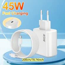45W USB-C Charger Fast Charging Cable, Super Fast Charger With Type-C Charging Cable, Type-C Phone Power Adapter, Compatible With Galaxy S24/S23/S22/S21 Ultra/S21+/S20/Note20/S10/S9, Compatible With IPhone 17/16/15 Series Fast Charging - EU C Type Plug(220-240V) - View 3