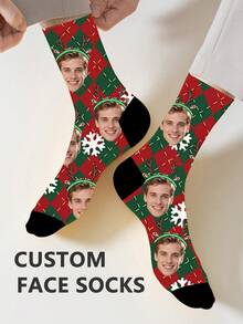 1 Pair Of Custom Christmas Socks, Custom Printed Christmas Socks, Personalized Smiling Face Socks, Custom Picture New Year Socks, Father's Day Gifts, Best Friend Gifts, Anniversary Gifts, Valentine's Day Gifts, Birthday Gifts, Wedding Gifts, Mother's Day Gifts, Mom/Dad Gifts, Girlfriend/Boyfriend Gifts, Her/His Gifts