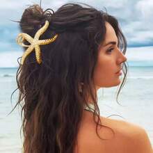 1 Stück kleine & große Damen Gold Seestern, Muschel, Konchen Design elegante Mode Metall Haarklammer, geeignet für Damen Strandurlaub Frisuren, Urlaubsgeschenk Haaraccessoires Herbst Mode Damen Haarspange Winter - Großer Seestern-Greifer - Übersicht 5