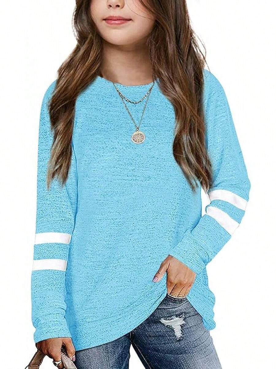 Apbondy Girls Shirts Casual Long Sleeve Crewneck Loose Striped Sweatshirts Pullover Tops