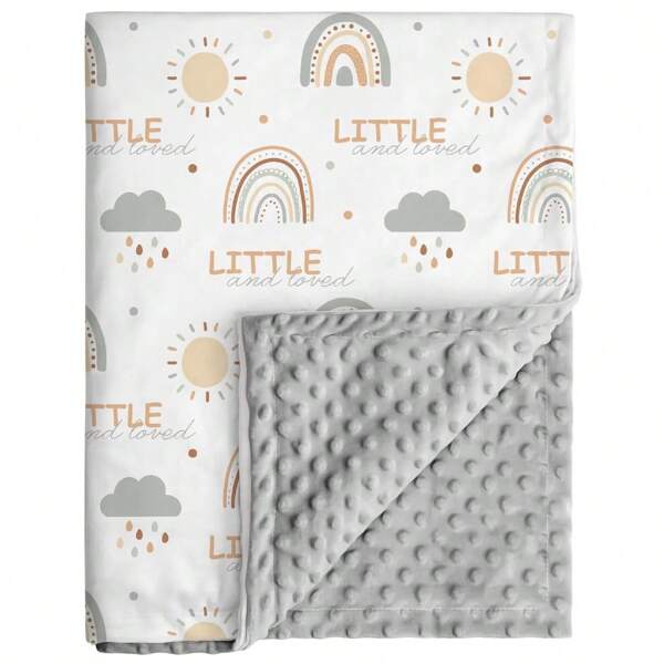 Couvertures pour bébé unisexes garçons et filles - Couvertures Minky de pépinière arc-en-ciel super douces avec nuages, 30 x 40 pouces avec dos en polaire à pois, jetés de lit imprimés pour nouveau-nés