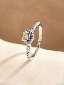 ESBERRY 1pc 925 Sterling Silver Luxury Star & Moon Stackable Ring, Perfect For Occasions Like Valentine's Day, Wedding, Birthday Party, Exquisite Jewelry - Star and Moon Ring - View 1