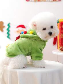 1 件宠物衣服，适合小型犬的狗猫服装，可爱的宠物装，适合秋冬季小型犬的温暖舒适的圣诞树法兰绒服装 - 綠色 - 查看 3