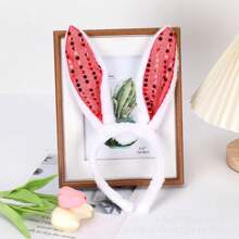 1pc Glitter Rabbit Ear Headband, Plush Sequin Party Headpiece - Multicolor - View 16