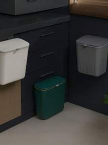 Hanging Trash Can With Adhesive Holder And Hanging Handle 9 Liters With Lid Kitchen Living Room Bathroom - Rusty Rose - View 4