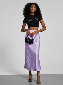 Se-Helo Fashion Dam Maxikjol med Elastisk Satinkänsla - Lavendel - Taro Lila - Visa 4