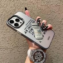 1pc Money Themed Personalized Phone Case Compatible With Iphone 16 Pro Max, 15/14 Plus, 13, 12, 11 - Black Frame Silver Gray - View 6