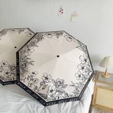 1件法式手繪花卉折疊傘，防曬防紫外線，方便遮陽擋雨 - 彩色 - 查看 1