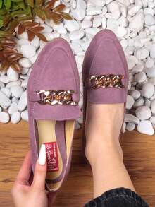 Zapatos para Mujer con Cadena Metálica Punta Cerrada Estilo Fashion Casual Oficina Ballet Flats - Terciopelo púrpura - Ver 1