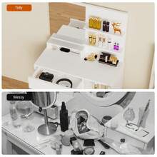 OYAJIA Dressing Table, Vanity Table With Mirror, 1 Drawer, 3 Shelves, Storage Cabinet, Makeup Organiser, White - White - View 8