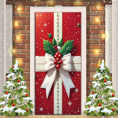 1pc/Wonderful Christmas Door Cover Decoration, Durable Polyester, Gift, Snowman, Nice Packaging, Entry Door Decoration, Christmas Party Supplies, Holiday Decorations, Christmas Decorations, Theme Event Decorations, Holiday Party Decorations